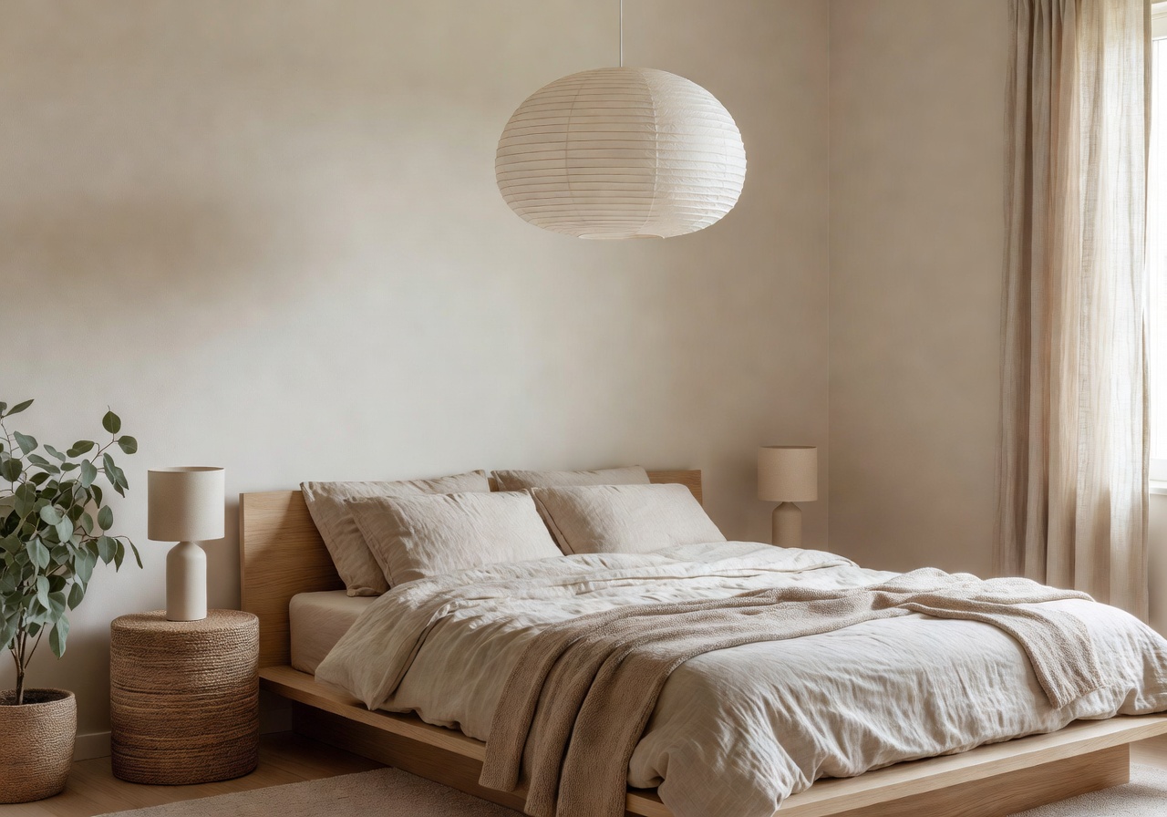 AI bedroom design generated by DecorAI in a Japandi style from a single bedroom photo