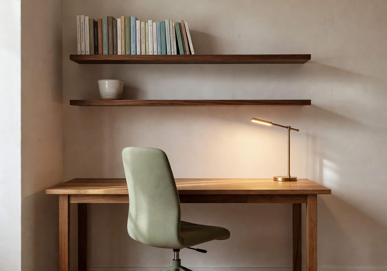 AI home office design generated by DecorAI for a calm minimal workspace