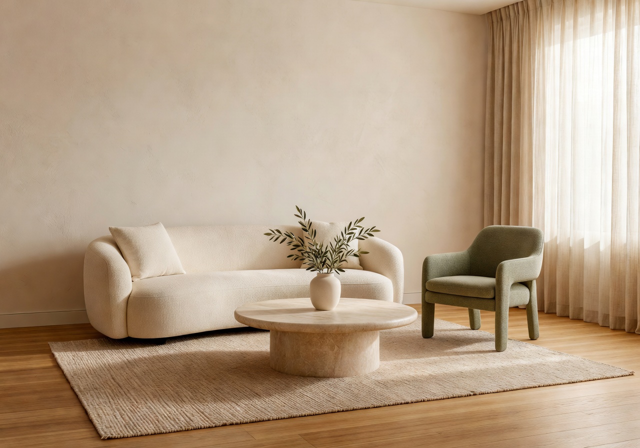 AI living room design before and after generated by DecorAI in a warm modern style