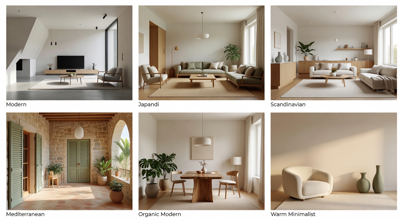 Editorial gallery of AI interior design styles created with DecorAI